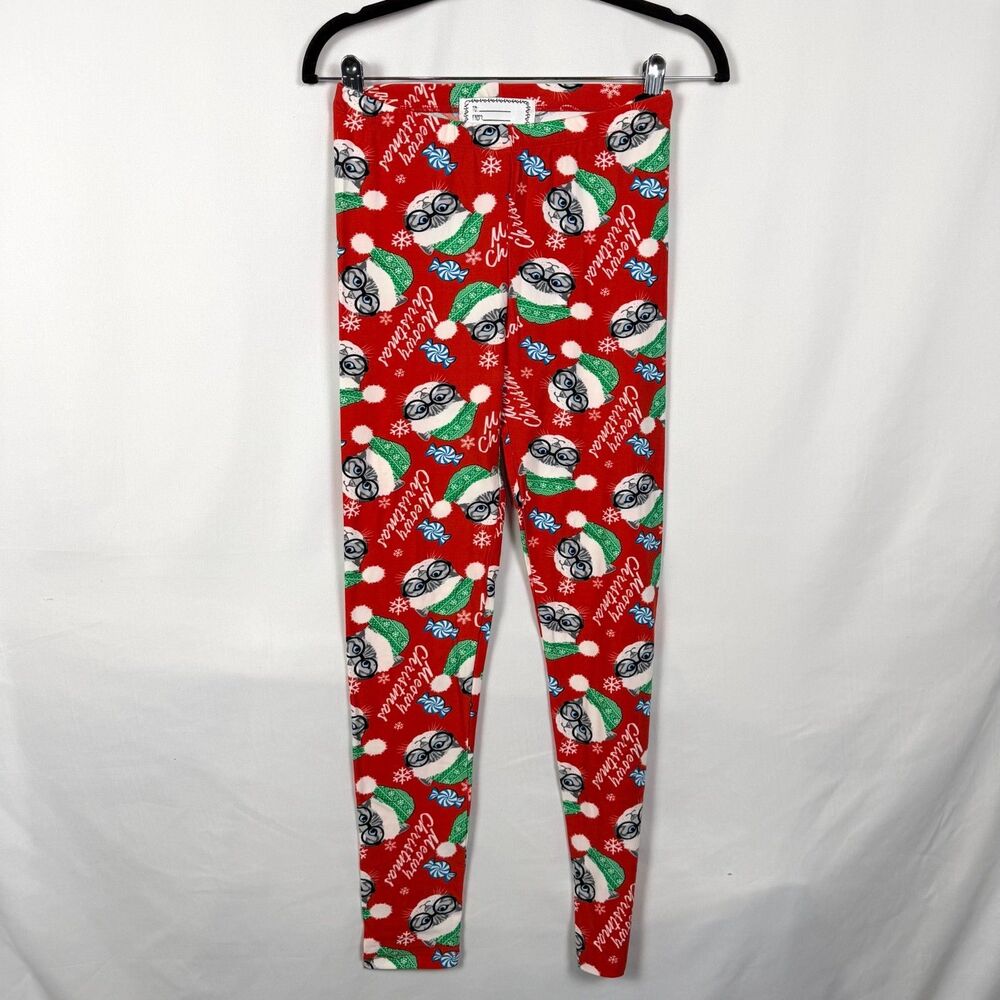 Funny Meowy Chistmas Cat w/ Glasses Cute Crazy Cat Lady Leggings Juniors Small M